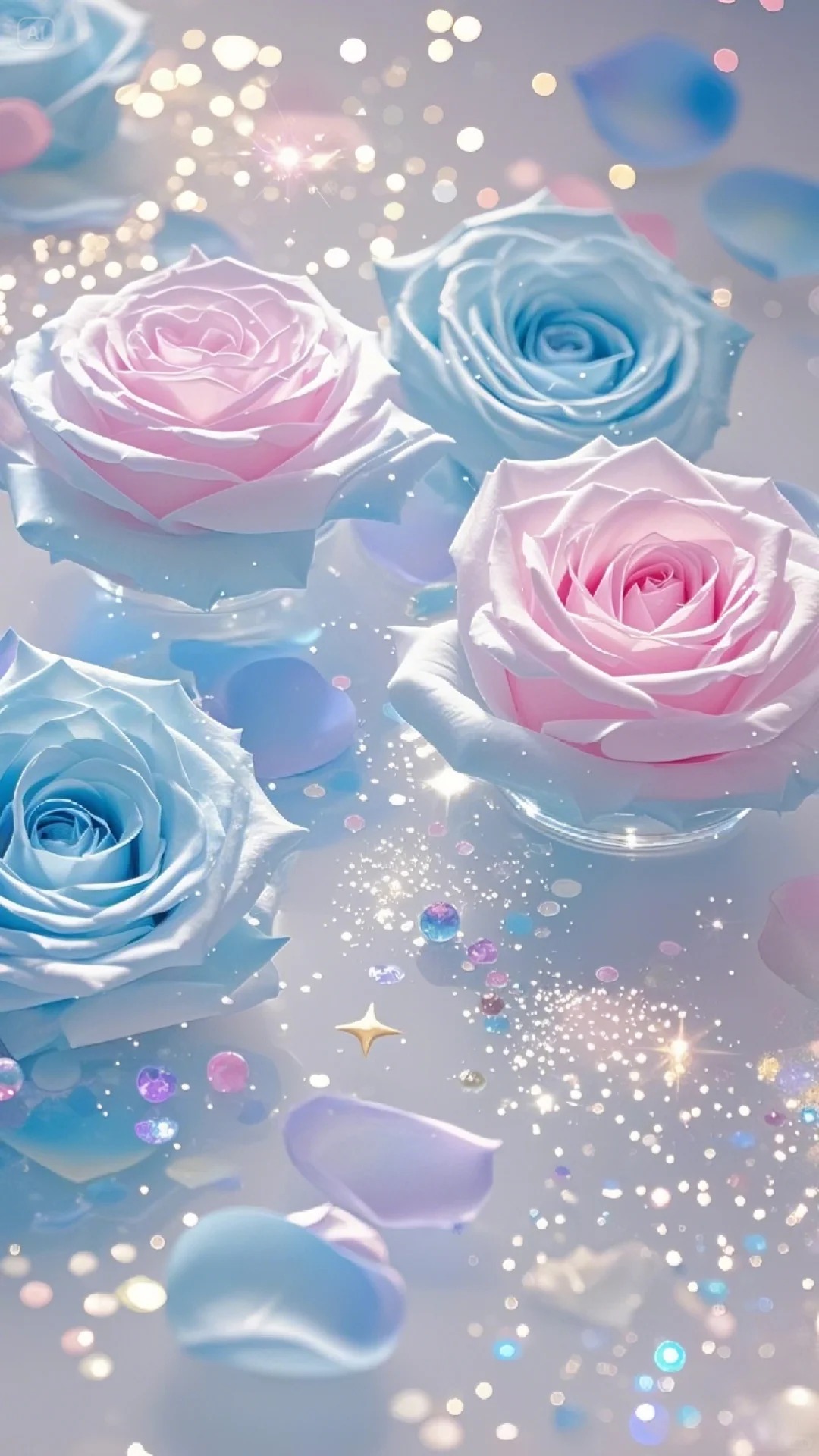blue wallpaper pink flowers​